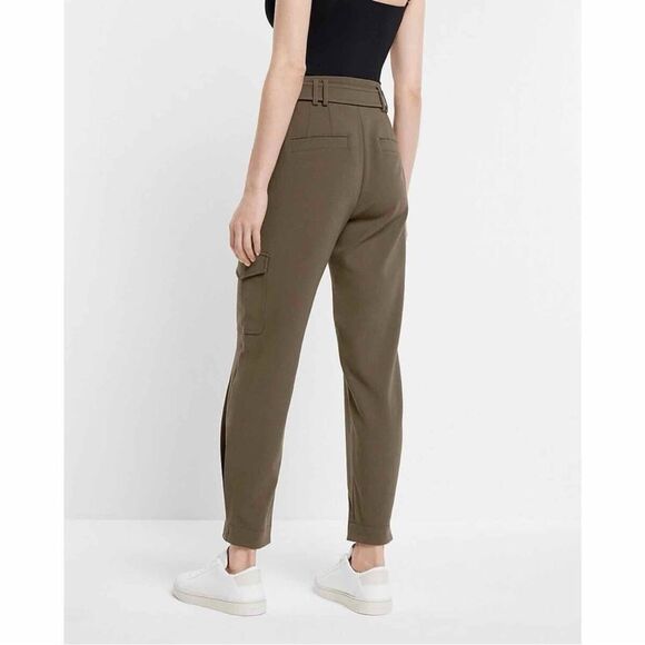 Express Super High Rise Pleated Ankle Cargo Utility Pants Olive Khaki Green 6 - Picture 4 of 16